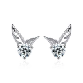 S925 sterling zilveren engelenvleugel oorknopjes met ronde moissanite en drieklauwzetting - 0.1ct+0.1ct Moissanite / Witgoud