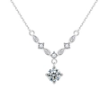 Elegante collar en V de plata S925 con colgante brillante de moissanita redonda - Moissanita de 1 Quilate / Oro blanco