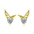 Elegante goudkleurige S925 zilveren engelenvleugel oorknopjes met glanzende moissaniet - 0.1ct+0.1ct Moissanite / Goud