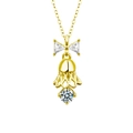 Collar de plata S925 dorada con colgante de bádminton y lazo con piedra moissanita - 0.3ct Moissanita (Plata 925) / Collar de Campana con Lazo (Color Dorado)