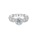 Moissanite S925 sterling zilveren halo ring met een uniek in elkaar grijpend kettingontwerp - US 5 / Zilver (Moissanite)