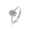 S925 sterling silver adjustable oval moissanite halo ring with side stone accents - 1 Carat Moissanite (Egg 5*7mm) / White Gold