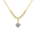 Elegante collar de plata S925 dorada con circón en V y colgante de moissanita redonda - Moissanita de 1 Quilate / Dorado