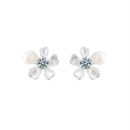 Pendientes de orquídea en plata S925 con perla y moissanita sobre un fondo blanco - Moissanita 0.1ct (Perla 3.5mm) / Oro Blanco