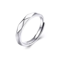 Silver 925 sterling silver ring featuring geometric rhombus textured cut surfaces - Men's Geometric Facet (Adjustable) / White Gold