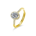 Elegant 18K gold S925 silver oval halo ring with sparkling side stone accents - 1 Carat Moissanite (Egg 5*7mm) / Gold