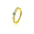 Moissanit 925 Silberring, goldene Ausführung, zweilagiges Design mit rundem Hauptstein - Möbiusband Damenring (Gold)