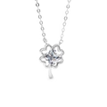 Elegant S925 sterling silver lucky clover necklace with brilliant moissanite stone - Moissanite / White Gold
