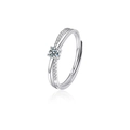 925 Silber Moissanit Ring mit doppellagigem Band und klassischer Vier-Krallen-Fassung - Möbiusband Damenring (Platinsilber)