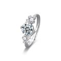 Elegant S925 sterling silver adjustable ring with round moissanite and stellar small stones - Adjustable Open Band (1ct/6.5mm) / Starry Sky Female Ring (White Gold Color)