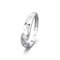 S925 sterling silver ring featuring a rectangular moissanite and starburst engraving - Adjustable Open Band (20pt/Rectangular 2x4mm) / Starry Sky Male Ring (White Gold Color)