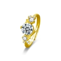 Adjustable S925 sterling silver ring in gold finish featuring a large round solitaire - Adjustable Open Band (1ct/6.5mm) / Starry Sky Female Ring (Gold Color)