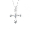 S925 Sterling Silber Kreuzkette mit quadratischem Moissanit Anhänger an einer Silberkette - Kreuz-Halskette / 40 Punkte Moissanit