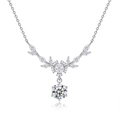 Moissanite S925 silver necklace with floral pendant and sparkling round gemstone - 1 Carat Moissanite / White Gold