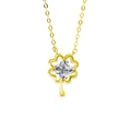 Golden clover necklace in S925 sterling silver with sparkling square cut moissanite stone - Moissanite / Gold