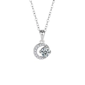 Collana a luna in argento sterling S925 con ciondolo in moissanite e pavé brillante - Moissanite da 0,5 Carati / Collana Luna Crescente (Colore Oro Bianco)