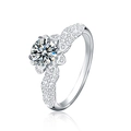 Elegant S925 silver heart flower ring with moissanite center stone and pavé wave band - US 5 / 1 Carat Moissanite