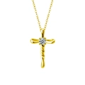 Golden S925 silver cross necklace featuring a twisted design with a round moissanite - 0.3 Carat Moissanite / Gold