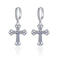 925 sterling silver hoop earrings with moissanite cross pendant and vintage lace detail - 925 Silver / 0.3 Carat Moissanite