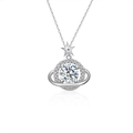 Collana pianeta in argento 925 con moissanite, ciondolo Saturno e dettaglio stella - Argento 925 / Oro Bianco (Moissanite da 1ct)
