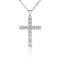 Collar clásico de plata de ley 925 con colgante de cruz y piedras de moissanita brillante - Plata 925 / 1.1ct Moissanita (Color Oro Blanco)