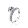 Classic six-prong moissanite engagement ring in 925 sterling silver with double-row micro pavé - US 5 / 2 Carat Moissanite