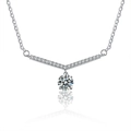 Collana in argento sterling 925 a forma di V con ciondolo moissanite e zircone rotondo - Argento 925 / Moissanite (Oro bianco)