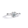 S925 sterling silver moissanite ring featuring a flower-shaped setting and pavé accents - Childhood Sweetheart Female Ring - Round 5mm (6136646151221) / White Gold