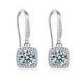 Élégantes boucles d'oreilles pendantes en argent 925 avec moissanite et halo de zircons - Argent Sterling 925 (Plaqué Or Blanc) / 0.5ct + 0.5ct Moissanite