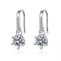 Classic 925 sterling silver moissanite six-prong drop earrings with paved stone hooks - 925 Silver / 1 Carat Moissanite (White Gold Color)