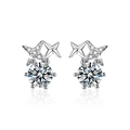 Pendientes de plata 925 con diseño de estrella y moissanita redonda brillante - Plata 925 / Moissanita de 0,5 Quilates