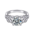 Elegant 925 sterling silver leaf ring with a large round-cut moissanite center stone - US 5 / White Gold (2 Carat Moissanite)