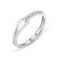 Minimalist 925 silver moissanite open ring with geometric pavé stones on white background - Adjustable Open / White Gold