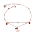 Elegante pulsera de plata 925 en oro rosa con circonitas rojas y un colgante de pie pequeño - Plata 925 / Oro rosa