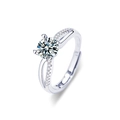 925 silver adjustable couple ring with moissanite cross band design and four-prong setting - Adjustable Open / Female Style (1 Carat)