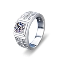 Brede herenring van S925 zilver met Grieks patroon en grote centrale moissanite steen - US 8 / Heren Ring
