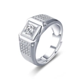 Verstellbarer Ring für Herren aus 925er Silber mit Moissanit und funkelnden Zirkoniasteinen - Einstellbar Offen / Moissanit (Weißgold beschichtet)