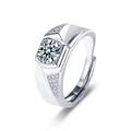 Men's S925 sterling silver moissanite ring with adjustable band and geometric design - Adjustable Open / Moissanite (White Gold Plated)