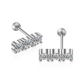 S925 Sterling Silver Screw-Back Earrings with Three Vertical Round Cut Zirconia Stones - 925 Silver / Row Diamond Screw Studs (White Gold)