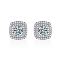 Elegant 925 sterling silver square halo stud earrings featuring sparkling moissanite stones - 0.5 Carat Moissanite / White Gold