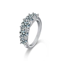 Elegant S925 sterling silver ring with five round brilliant cut moissanite stones - US 5 / White Gold