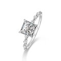 925 sterling silver ring with square princess cut center stone and side accents - US 6 / 2 Carat Moissanite (White Gold)