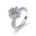 Elegante anillo de plata 925 con moissanita, diseño de corona y banda abierta ajustable - Abierto Ajustable / Oro Blanco