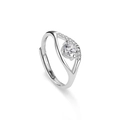 Adjustable S925 sterling silver couple ring with round moissanite and micro-pave accents - Adjustable Open / 50pt Women's Ring