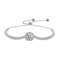 Bracciale bolo regolabile in argento sterling 925 con pendente quadrato in moissanite - Bolo Halo Quadrato Moissanite 1 Carato (Con Certificato GRA) / Argento 925 / Oro Bianco