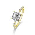 Princess cut moissanite engagement ring with 925 silver golden finish and side stones - US 9 / 2ct Moissanite (Gold Color)