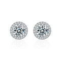 Classic round moissanite stud earrings in 925 sterling silver with a halo diamond setting - 925 Silver / 2 Carat Moissanite (White Gold)
