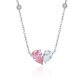 925 silver necklace with pink and white zircon heart pendant on white background - Two-tone Heart Stitching Style