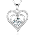 Collier en argent 925 avec pendentif double cœur et pierre de moissanite brillante - Argent Sterling 925 (Plaqué Or Blanc) / Moissanite Blanche 2ct