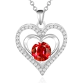 Collier en argent 925 avec pendentif coeur en moissanite rouge et zircons pavés - Argent Sterling 925 (Plaqué Or Blanc) / Moissanite Rouge Grenat 2ct